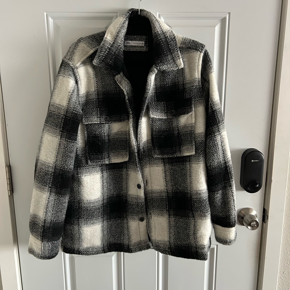 Zara Black and White Plaid Soft Jacket
